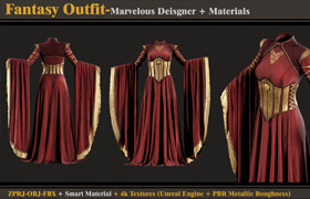 Artstation - Fantasy Outfit-FEMALE- MDClo3d + Smart Material + 4K Textures + OBJ + FBX (vol 30) - 模型