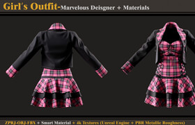 Artstation - Girl's Outfit 11 + 4K Textures + OBJ + FBX - 模型