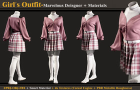 Artstation - Girl's Outfit 43 + 4K Textures + OBJ + FBX - 模型