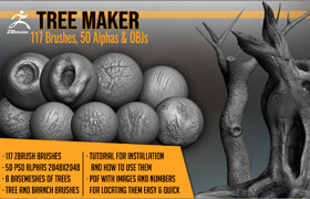 ArtStation - Tree Maker 117 ZBrush Brushes, 50 Alphas and 8 Tree Basemeshes