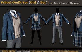 Artstation - School Outfit Set 03-Boy & Girl - 模型